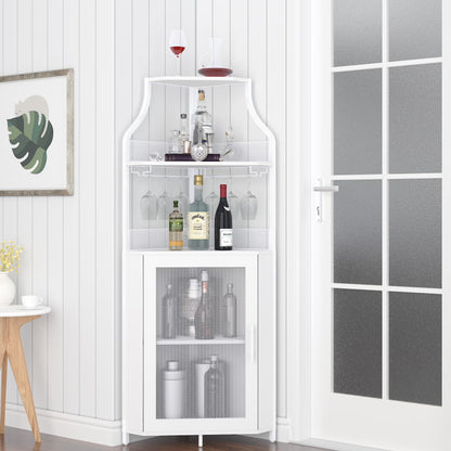 COZONY 5-Tier Retro-Styled Corner Bar Cabinet with Wine Rack, Glass Holder, and Storage Shelves, 60.6"H