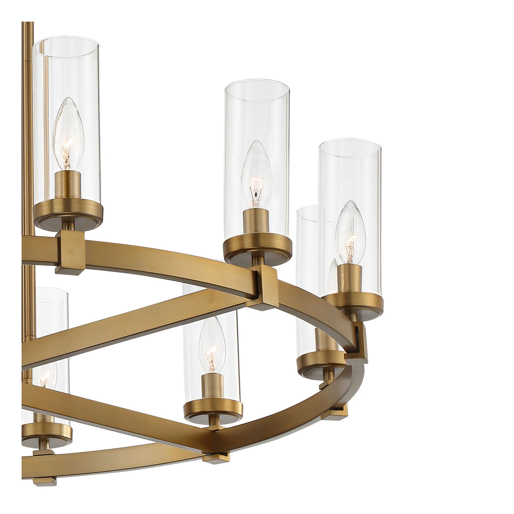 Stiffel Aron Brass Gold Wagon Wheel Chandelier 36" Wide Modern Clear Glass Shade 12-Light Fixture for Dining Room House Foyer Kitchen Island Entryway