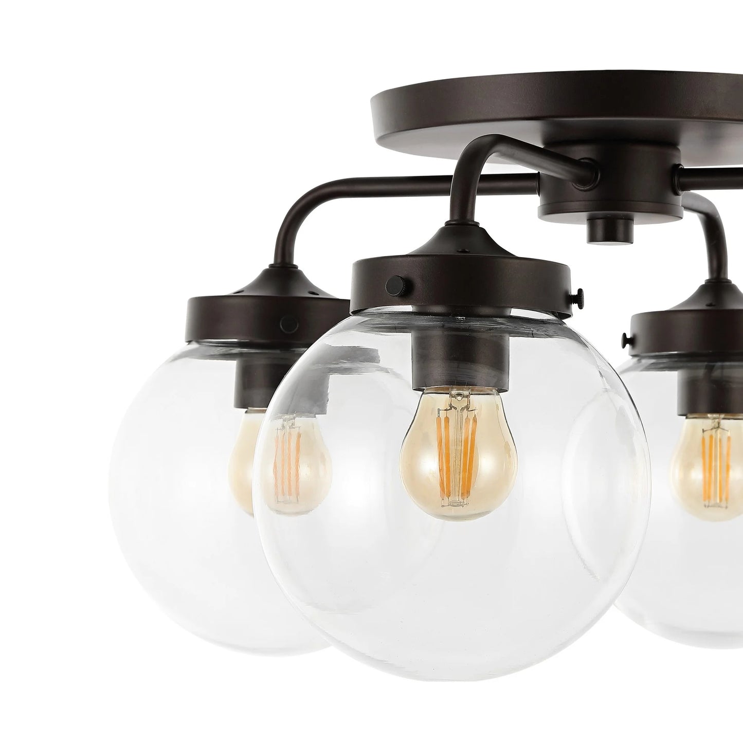 JONATHAN Y Piper 18" 4-Light Farmhouse Rustic Iron/Glass LED Semi Flush Mount, Oil Rubbed Bronze/Clear