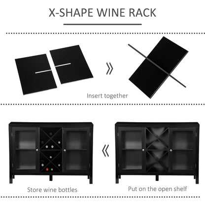 HOMCOM Coffee Bar Cabinet, Sideboard Buffet Cabinet with Removable Wine Rack, Tempered Glass Door and Adjustable Shelves, Wine Cabinet for Living Room, Kitchen, Entryway, Black