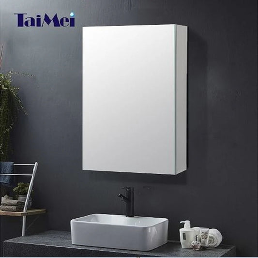 Taimei 12" Wx 24" Hx4°?D Aluminum Medicine Cabinet with Frameless Beveled Mirror, Color Satin, Bathroom Mirror Cabinet with Adjustable 2 Glass Shelves, Storage Cabinet by FOCA US