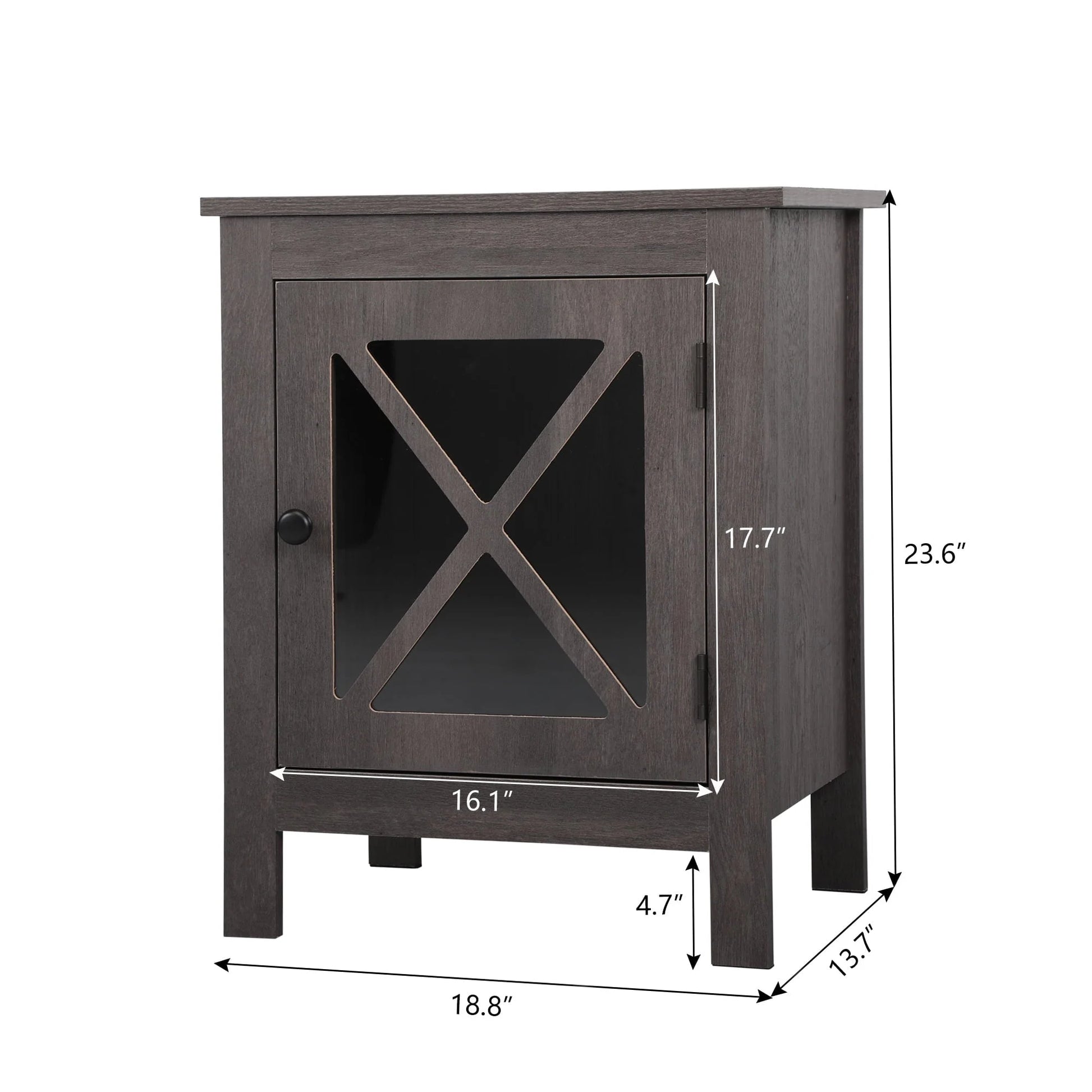 Jaxpety Set of 2 Nightstands Bedside Table W/x-Design Glass Door for Bedroom Living Room, Dark Gray