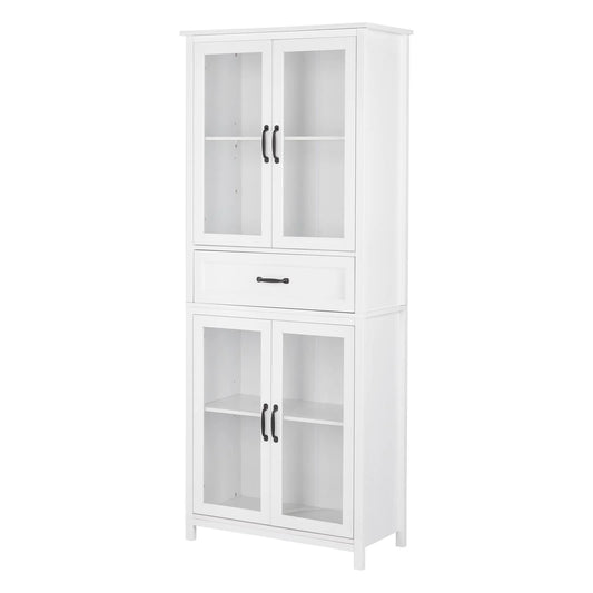 UBesGoo Bookcase with Acrylic Glass Doors 5 Shelves Pantry Cabinet, 70.8 Inch Kitchen Buffet Cupboard Cabinet, White