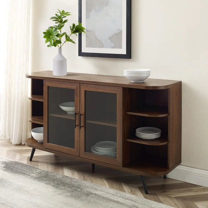 Walker Edison Modern Curved Edge Fluted Glass Door Sideboard Dark Walnut