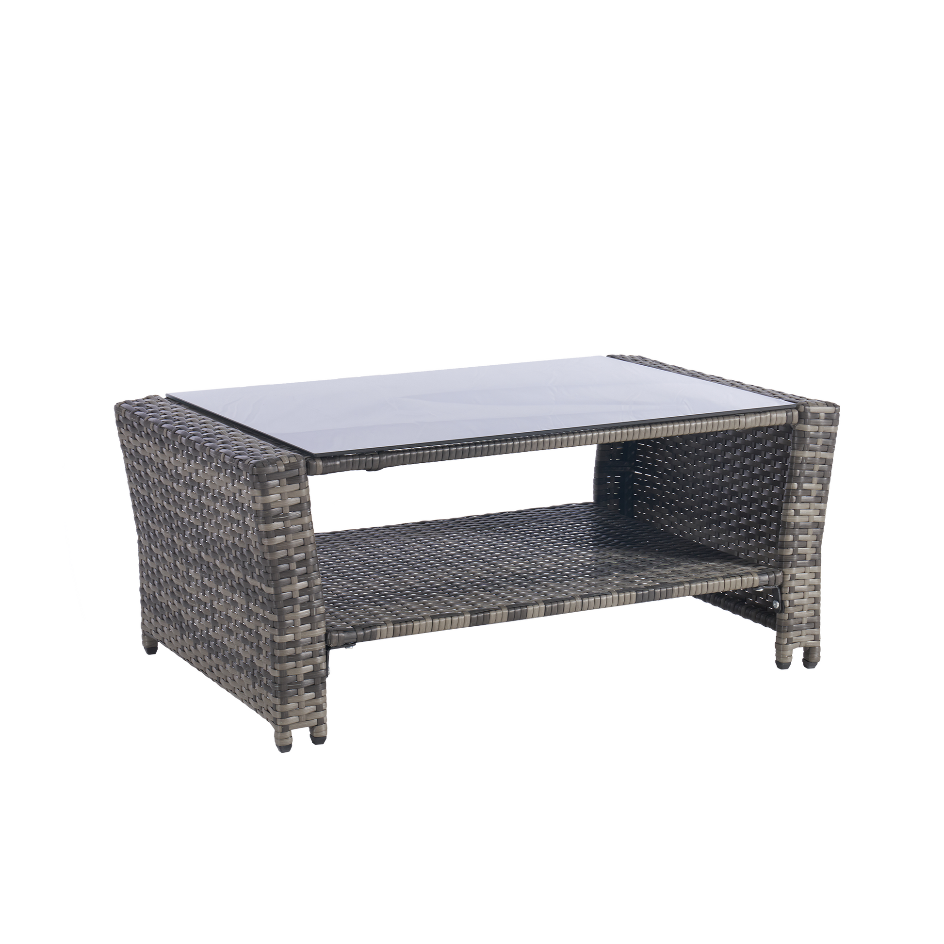 4 Pieces Outdoor Patio Furniture Sets Garden Rattan Chair Wicker Set, Poolside Lawn Chairs with Tempered Glass Coffee Table Porch Furniture