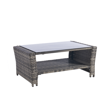4 Pieces Outdoor Patio Furniture Sets Garden Rattan Chair Wicker Set, Poolside Lawn Chairs with Tempered Glass Coffee Table Porch Furniture