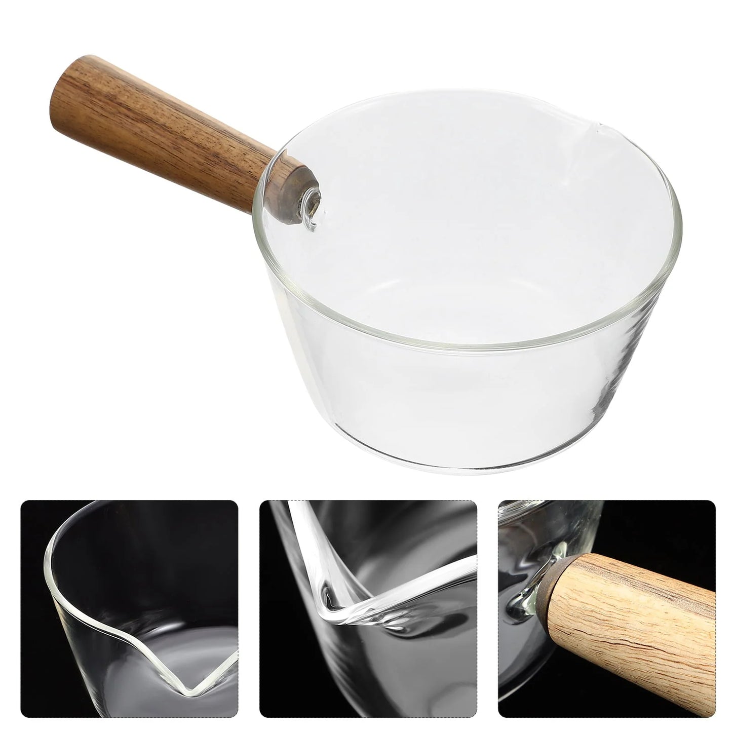 Rosarivae Heat-resistant Glass Pot Multi-function Stockpot Wooden Handle Milk Boiling Pot for Home