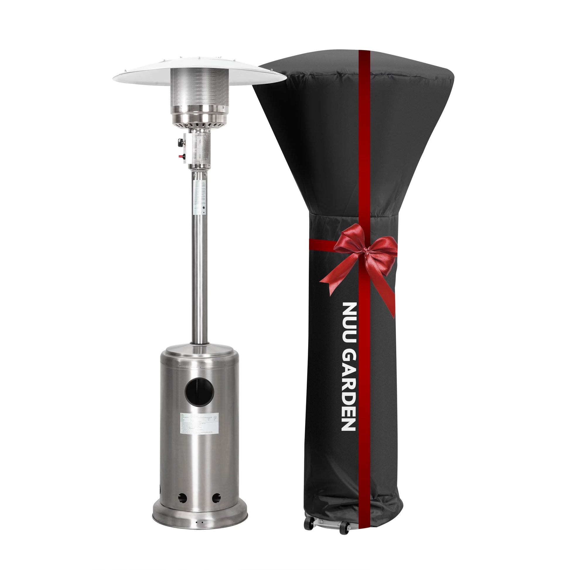 Nuu Garden Pyramid Patio Heater with Wheels, 48,000 BTU Outdoor Heaters for Outside Use, Quartz Glass Tube Propane Heater, Black