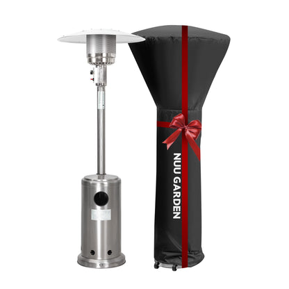 Nuu Garden Pyramid Patio Heater with Wheels, 48,000 BTU Outdoor Heaters for Outside Use, Quartz Glass Tube Propane Heater, Black