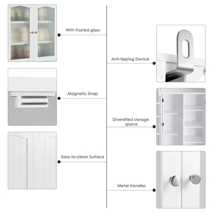 Homfa Kitchen Food Pantry Cabinet, 63.5'' Tall Storage Cabinet with Frosted Glass Doors and Adjustable Shelves, White