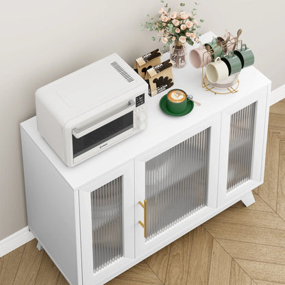 Modern Sideboard Buffet Cabinet with Fluted Glass Doors, 36'' Storage Cabinet with Adjustable Shelf, Wooden Coffee Cabinet, Accent Cabinet for Kitchen, Living Room