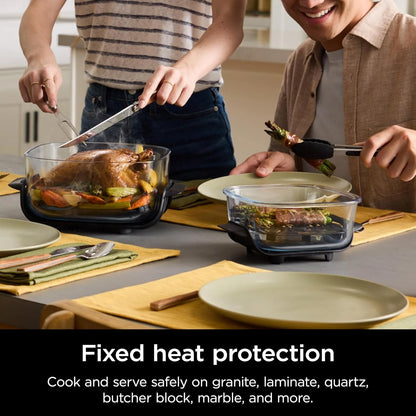 Ninja Crispi 5-in-1 Portable Glass Air Fryer Cooking System FN103BF, British Racing Green with Soft Gold Trim, 1500W, New