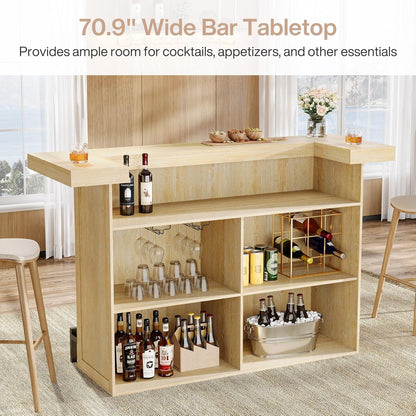 4-Tier Bar Table, 70.9-Inch Large Modern Home Bar Cabinet with Wine Glass Holder and Black Footrest