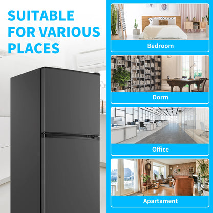 2 Door Mini Fridge with Freezer,4.5 Cu.ft.,7 Adjustable Thermostat & 4 Removable Glass Shelves,for Kitchen Dorm Apt,Grey