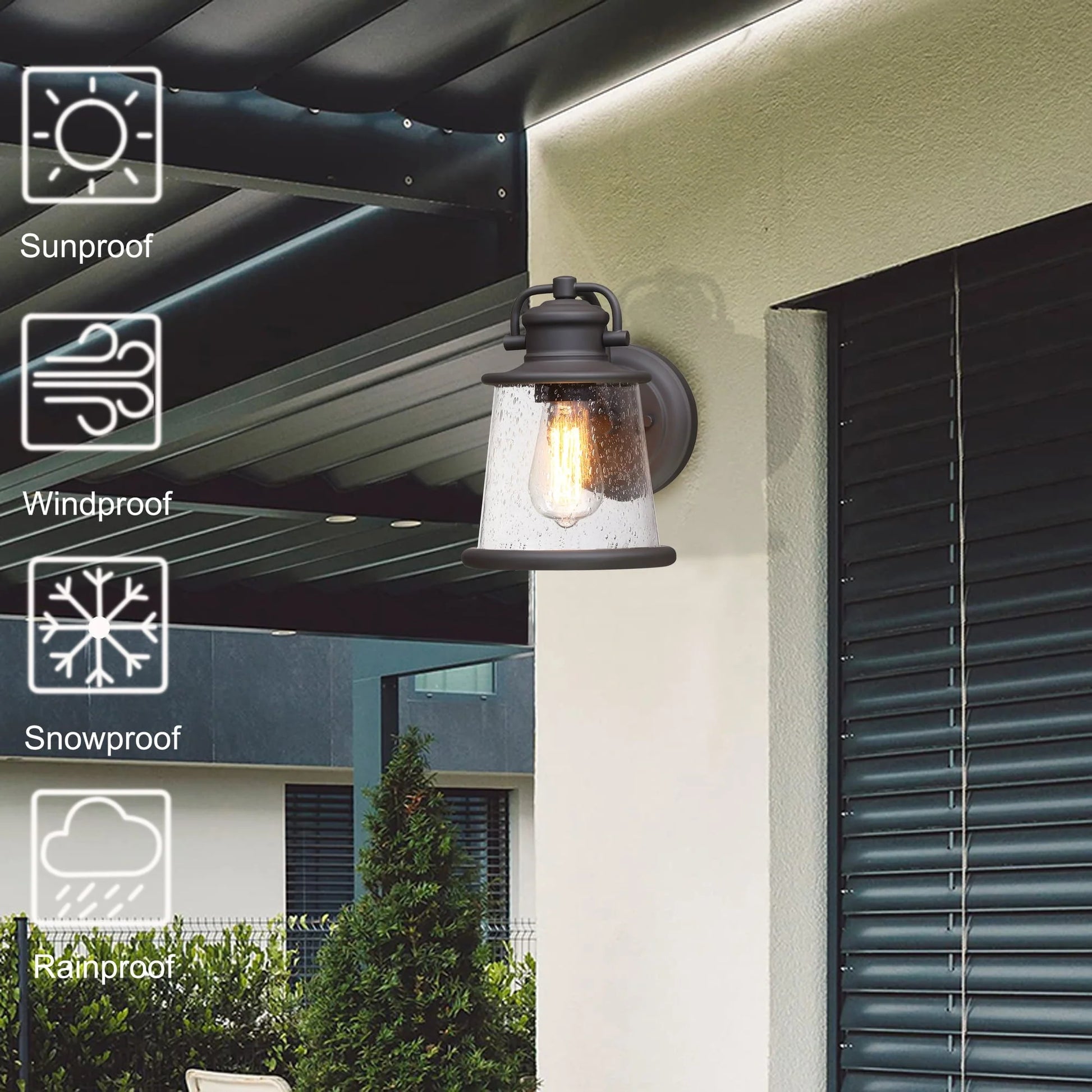 Dark Bronze Outdoor Light Fixture Wall Mount for Porch, House, Doorway, Hallway, Exterior with Seeded Glass Shade