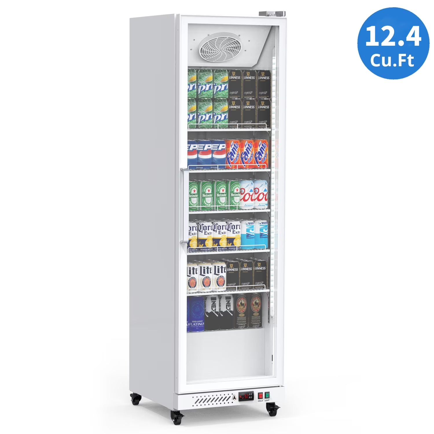 Garvee Commercial Refrigerator,12.4 Cu.ft Display Fridge Merchandiser Upright Beverage Cooler,Single Glass Door Fridge with Adjustable Shelves & LED Lighting,Black