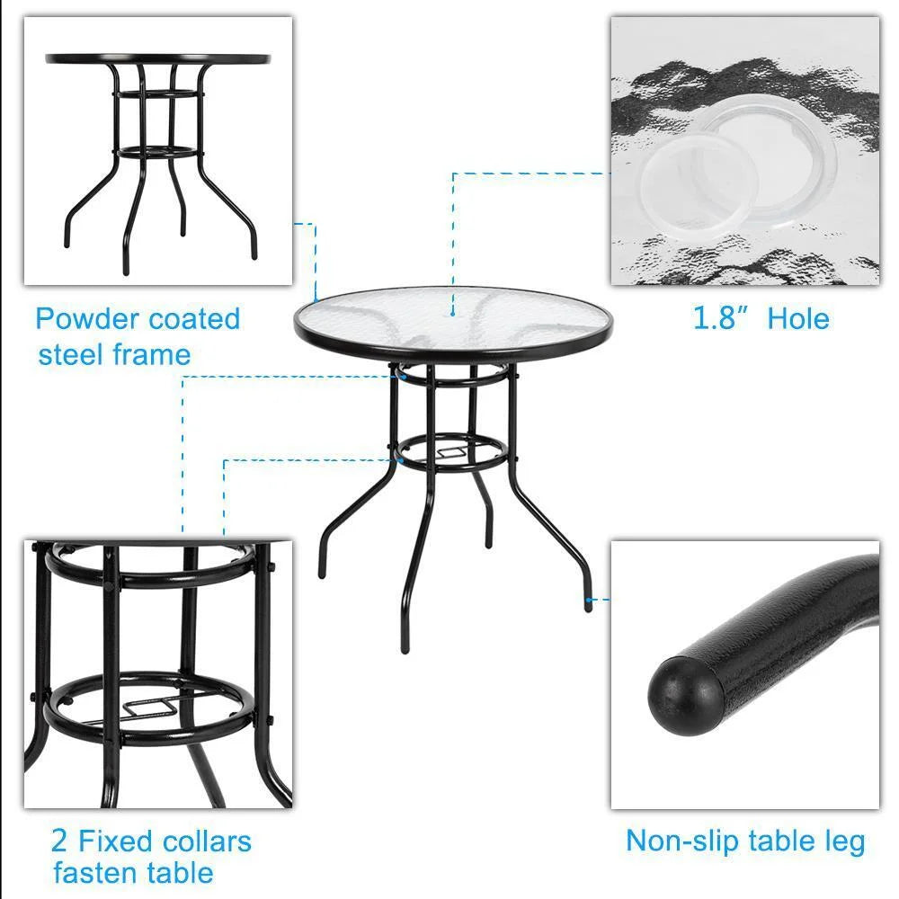 32" Outdoor Patio Rattan Wicker Bar Round Table Glass Top Yard Garden Furniture