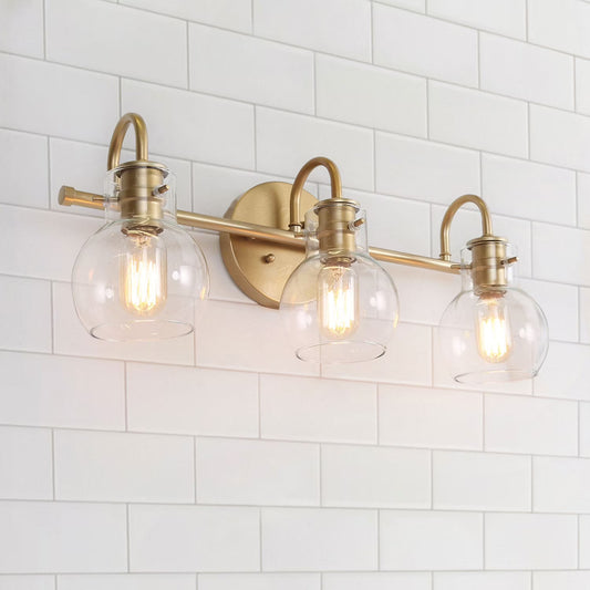 LNC 3-Light Gold Round Clear Glass Shade Modern Bathroom Vanity Lighting Fixutre