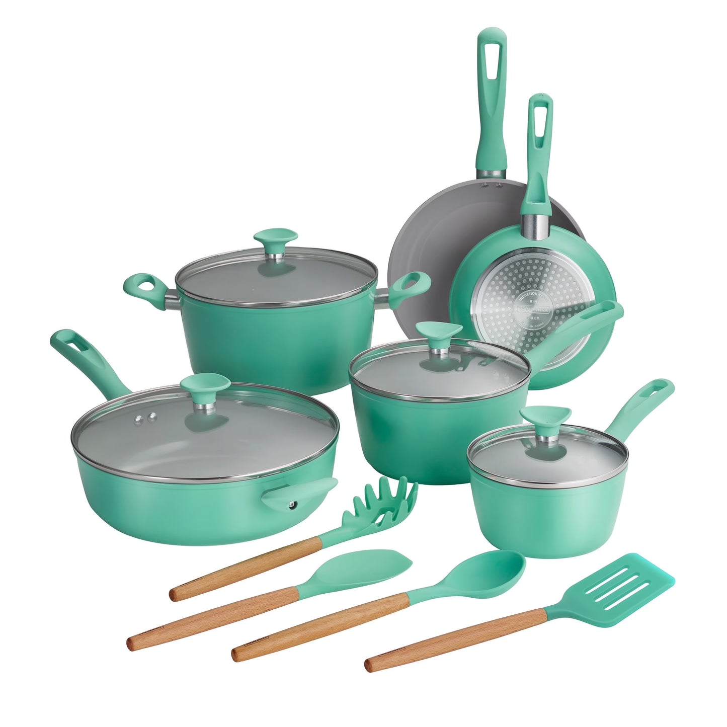 Tramontina Solara 14-Piece Aluminum Ceramic Nonstick Cookware Set with Utensils & Glass Lids, Induction-Ready, Oven & Dishwasher Safe - Red