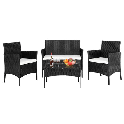 Zimtown 3 Pieces Patio Wicker Furniture, Outdoor Rattan Chat Set with Glass Table and Wicker Chairs, Brown Gradient