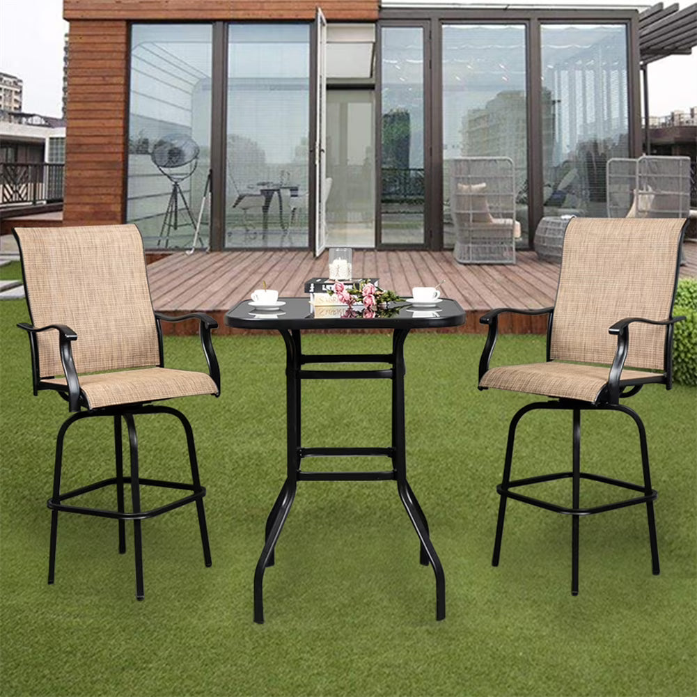 Cfowner 31° x 40° Square Multifunction Wrought Iron & Glass Patio Bar Table, Black