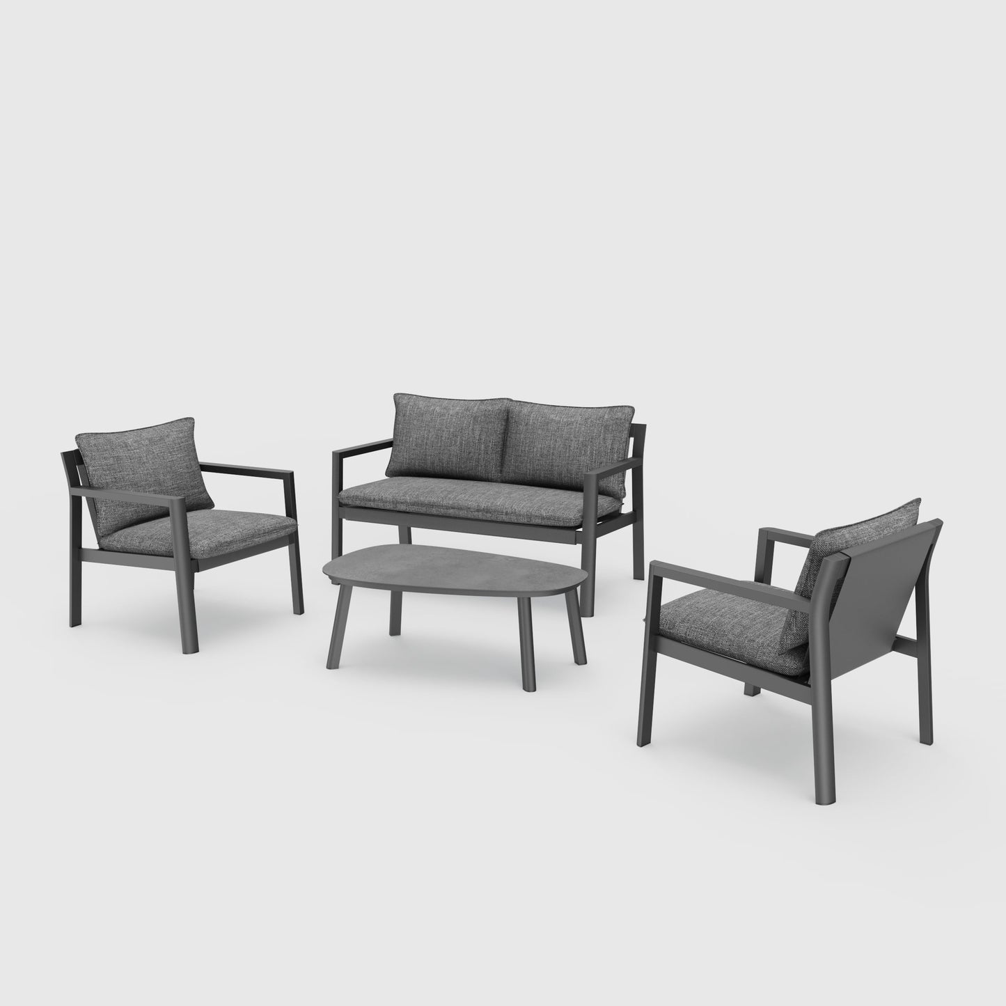 Letsout 4-Piece Aluminum Outdoor Conversation Sets with Detachable Cushions and Tempered Glass Table, Dark Grey/Gray