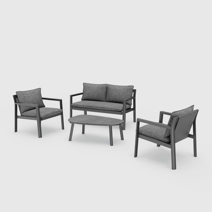 Letsout 4-Piece Aluminum Outdoor Conversation Sets with Detachable Cushions and Tempered Glass Table, Dark Grey/Gray