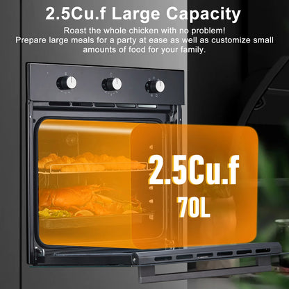 24''Electric Single Wall Oven, 2.5 CF Capacity, Built-in Single Wall Oven with Air Frying 5 Cooking Functions, Double-Layered Glass Door, Mechanical Knobs,Ideal for Kitchen Oven(Black)