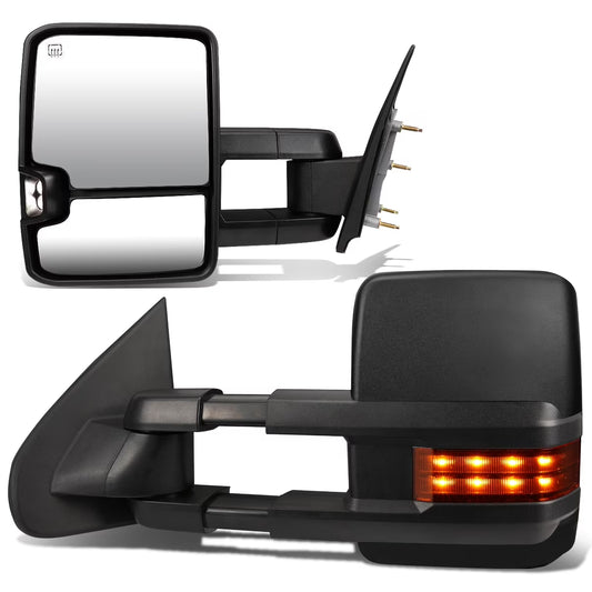 DNA Motoring TWM-016-T888-BK-AM For 2014 to 2017 Silverado/Sierra K2XX Pair of Black Powered + Heated Signal Glass + Manual Extenable Side Towing Mirrors 16