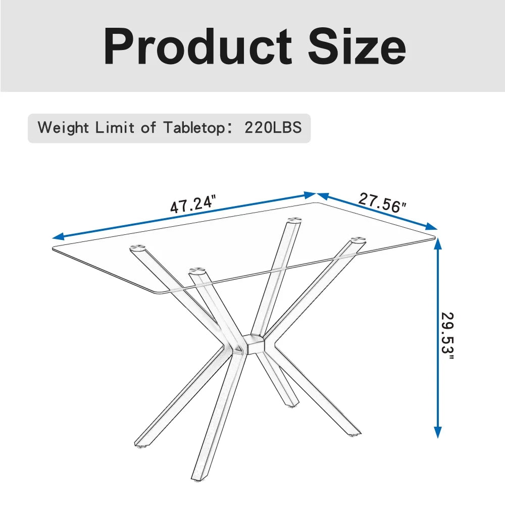 Holaki 47.24'' Rectangular Tempered Glass Dining Table for Dining Room, Living Room, Office