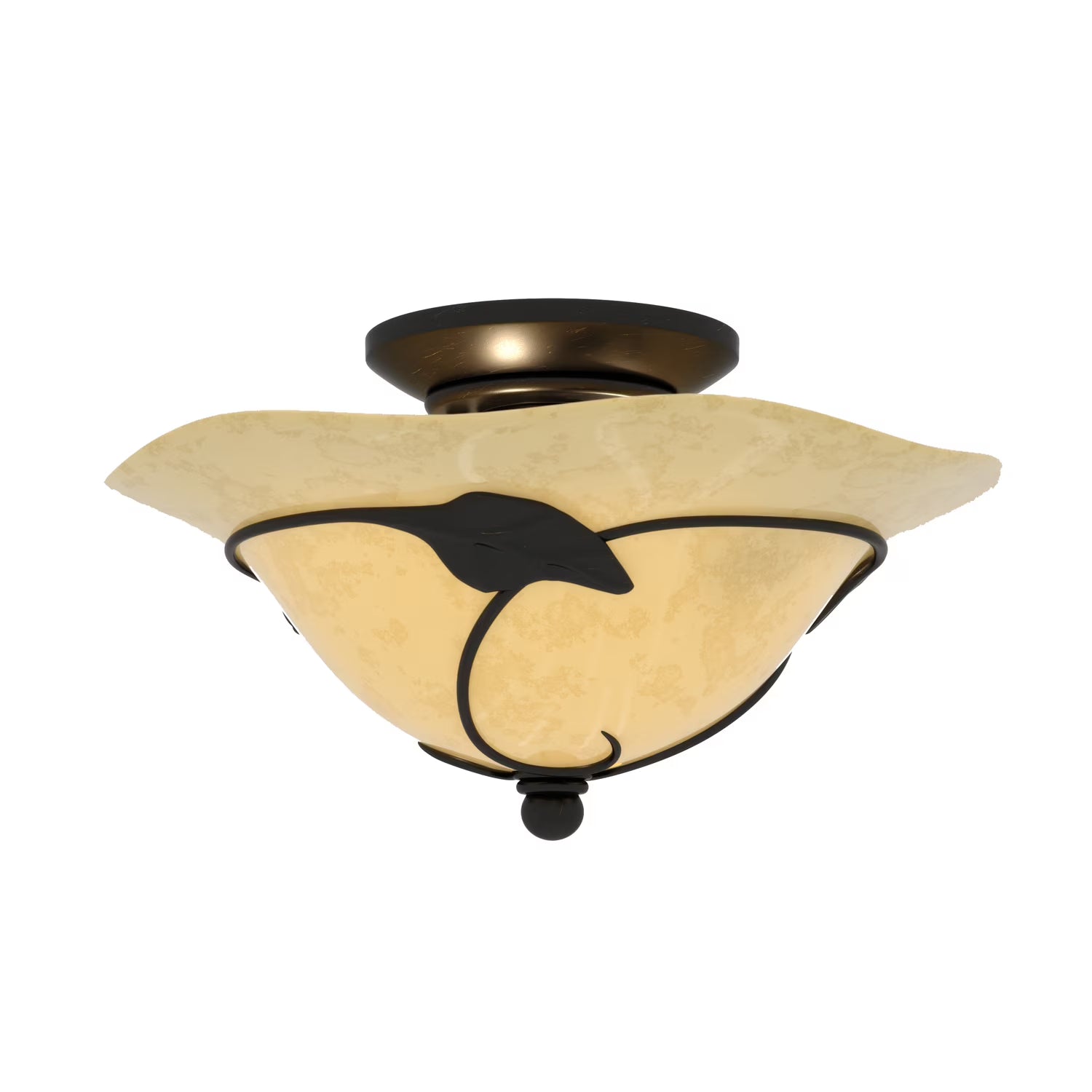 Vaxcel Vine 15-in W Black Rustic Semi Flush Mount Ceiling Light Amber Glass
