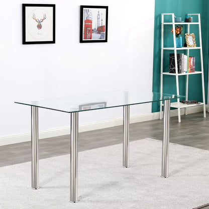 PAPROOS Glass Dining Table, Modern Rectangular Dining Room Table, Kitchen Tempered Glass Dining Table with 4 Square Metal Legs, Heavy Duty Dinette Table for 4, Black