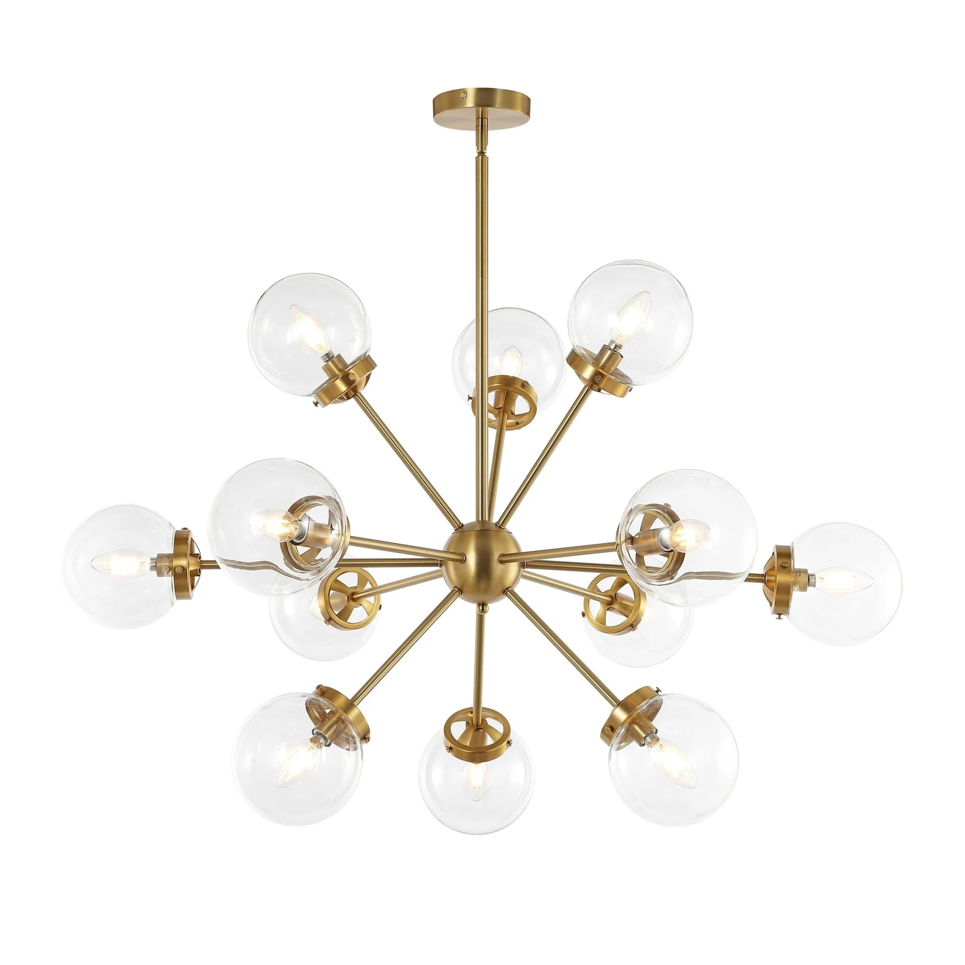 GetLedel 12-Light Modern Sputnik Sphere Chandelier with Glass Globe Shades Gold Finish with Clear Glass Shades N/A Gold