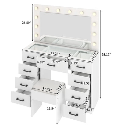 Ktaxon Large Makeup Vanity, Vanity Table Set w/Visible Glass Top w/Charging Station, White