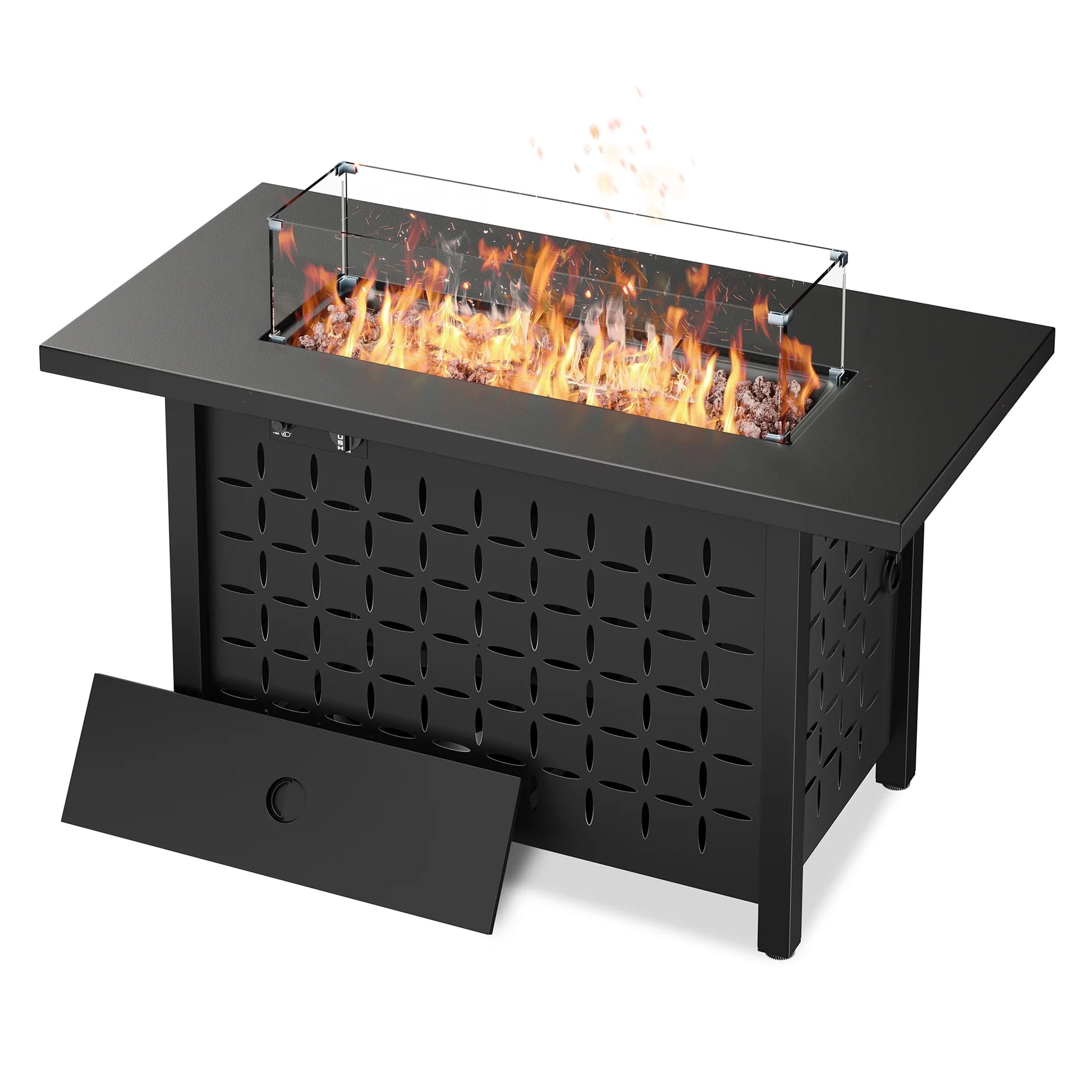 Walsunny 43 Inch Gas Fire Pit Table 40,000 BTU Outdoor Rectangular Propane Firepit Table with Glass Wind Guard and Waterproof Cover