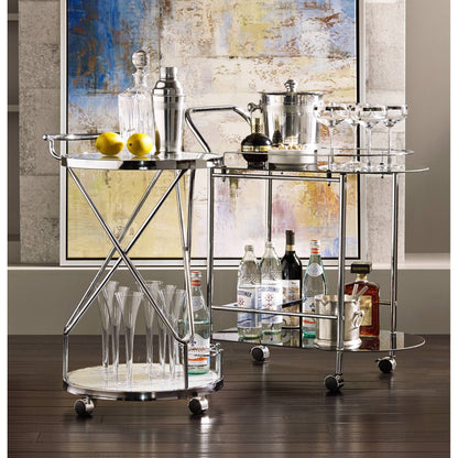 Studio 55D Page 29 1/2" High Glass and Chrome Rolling Serving Bar Cart