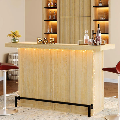 4-Tier Bar Table, 70.9-Inch Large Modern Home Bar Cabinet with Wine Glass Holder and Black Footrest