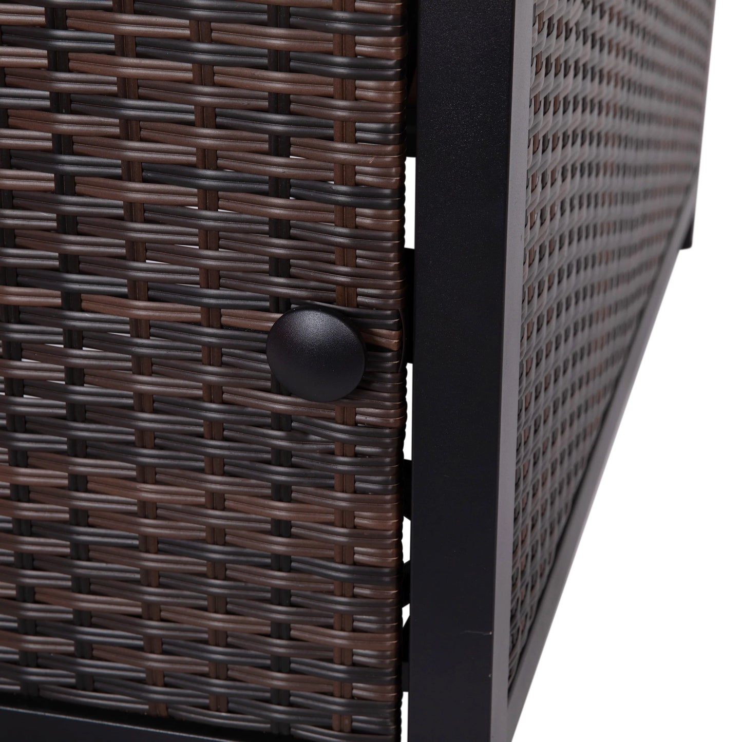 Flash Furniture Olympia 45" x 25" Outdoor Propane Gas 50,000 BTU Fire Pit Table with Stainless Steel Tabletop, Lid, Glass Beads, Wicker Base-Espresso/Black