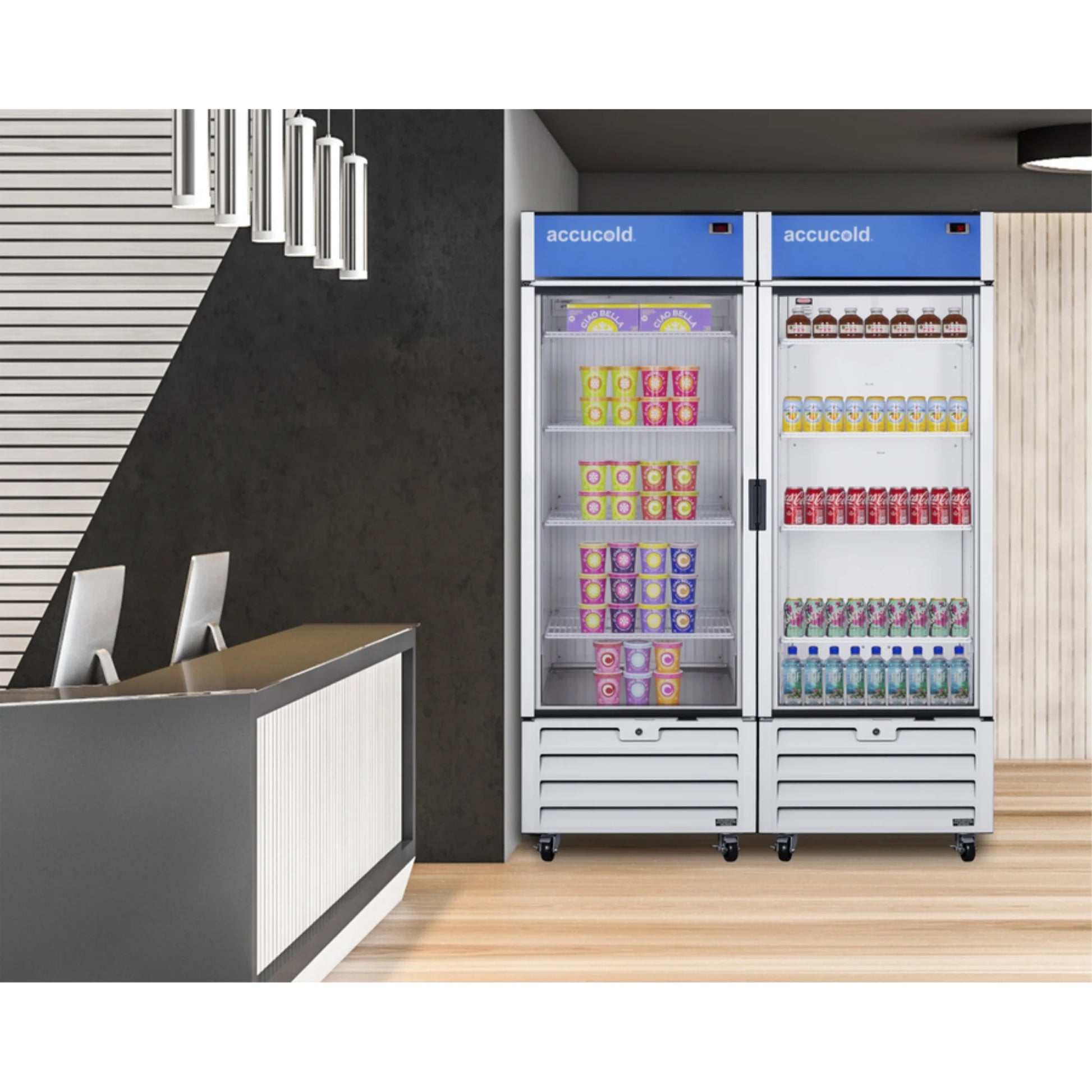 Full-sized glass door commercial display freezer