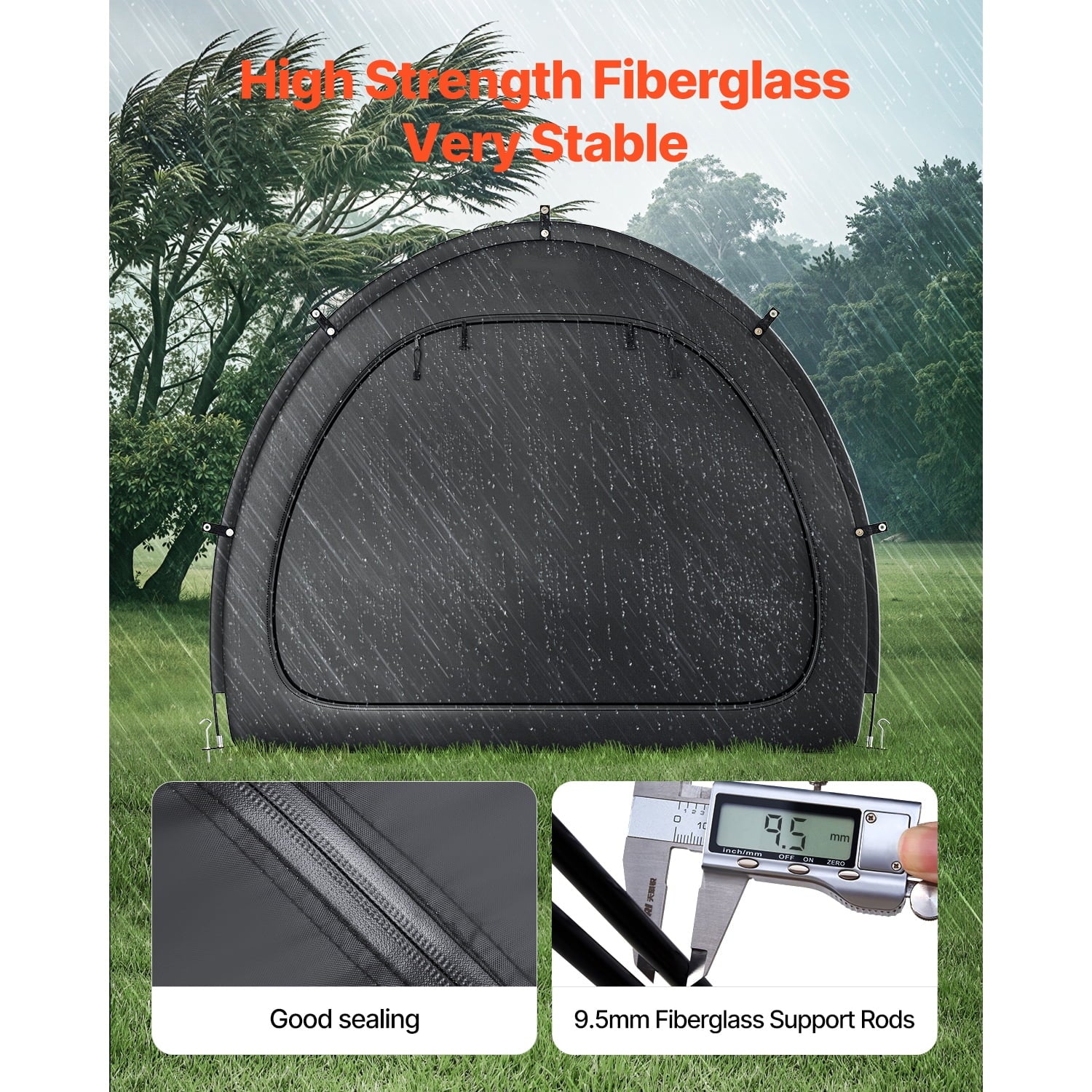 KFFKFF Outdoor Bike Storage Tent, Holds 5 Bicycles, Spacious and Ventilated with Waterproof Design, Durable Fiberglass Frame & Dual Zippers, Suitable for Bicycles