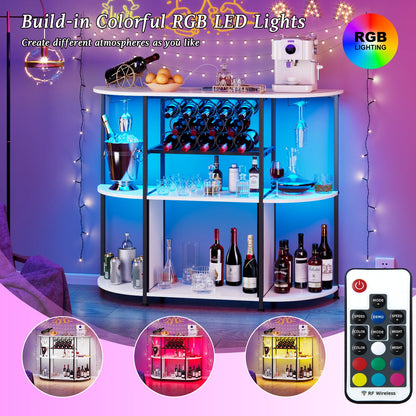 BOSSIN Bar Cabinet with Power Outlet & LED Home,Coffee Bar Cabinet for Liquor,Bar Cart with 4-Tier Storage for Bottles and Glass Holder