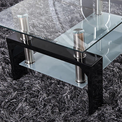 Ktaxon Rectangular Glass Coffee Table Shelf Wood Living Room Furniture Chrome Base,Black