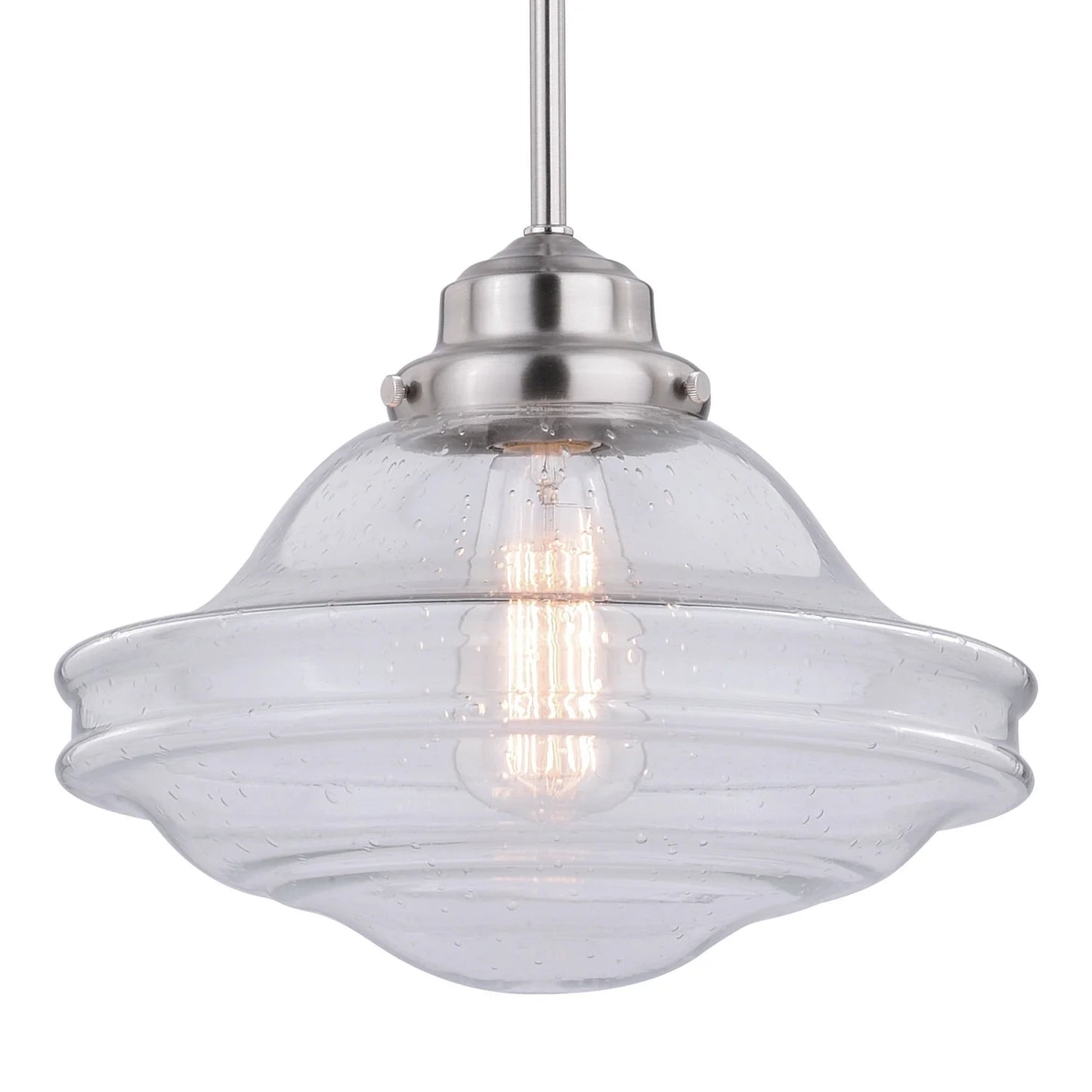 Huntley 1 Light Satin Nickel Farmhouse Schoolhouse Pendant Clear Glass