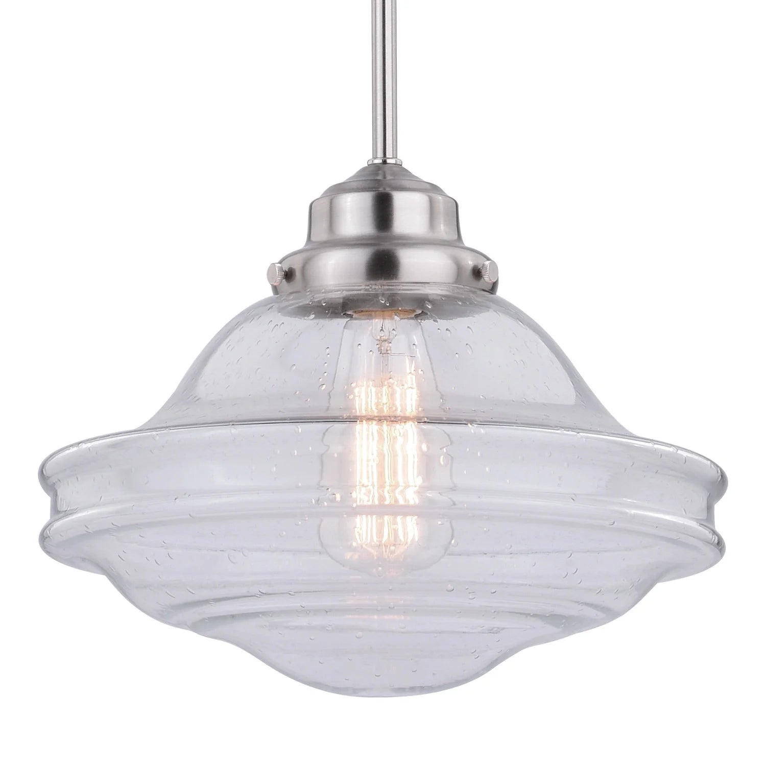 Huntley 1 Light Satin Nickel Farmhouse Schoolhouse Pendant Clear Glass
