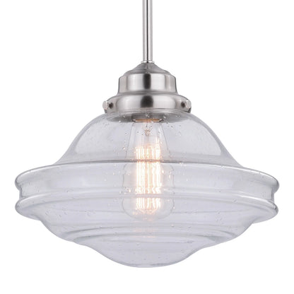 Huntley 1 Light Satin Nickel Farmhouse Schoolhouse Pendant Clear Glass