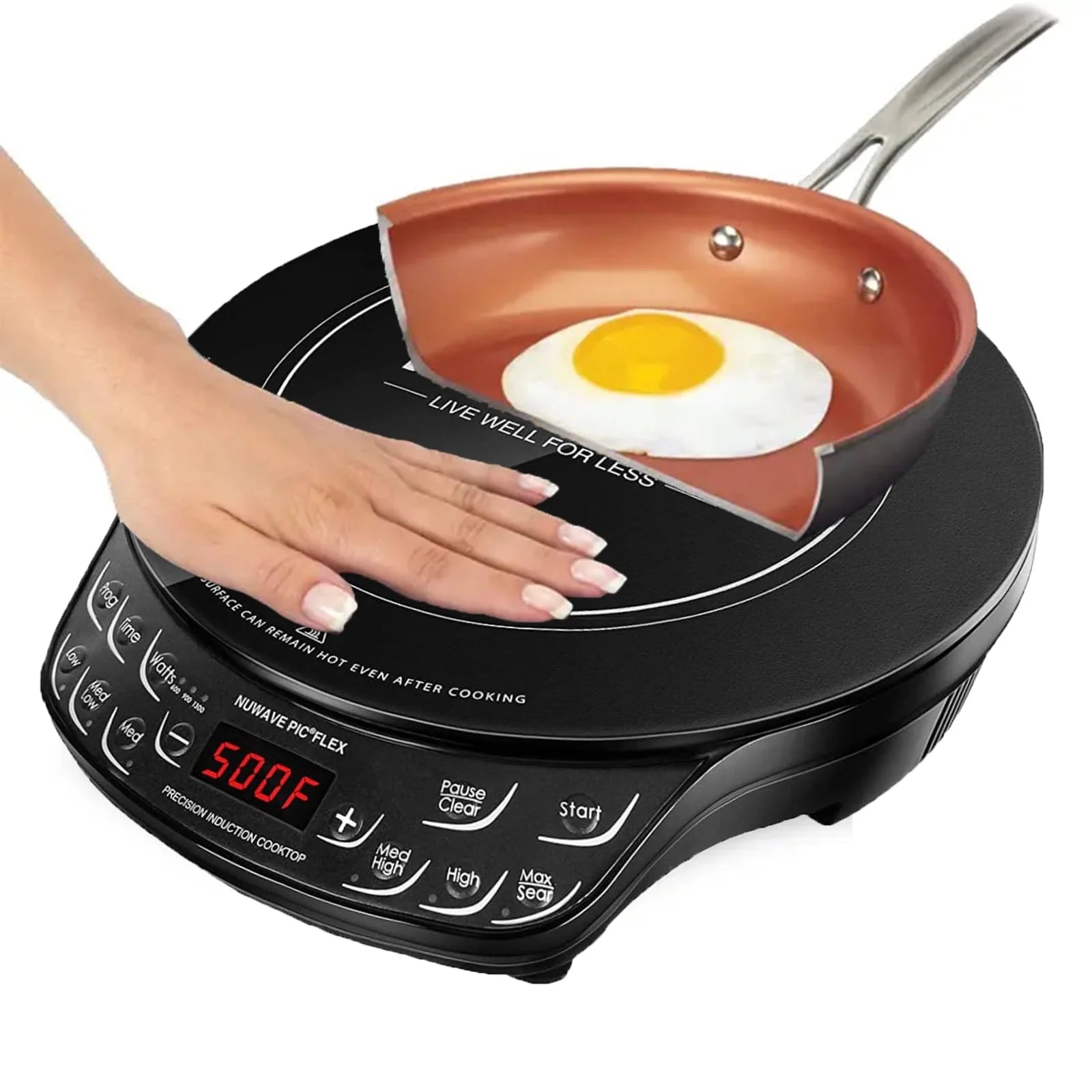 NuWave Portable Induction Cooktop Flex with 10.25-inch Shatter-Proof Ceramic Glass, Large 6.5-inch Heating Coil, 3 Wattage Settings 600, 900 & 1300 Watts