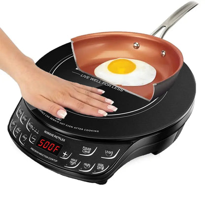 NuWave Portable Induction Cooktop Flex with 10.25-inch Shatter-Proof Ceramic Glass, Large 6.5-inch Heating Coil, 3 Wattage Settings 600, 900 & 1300 Watts