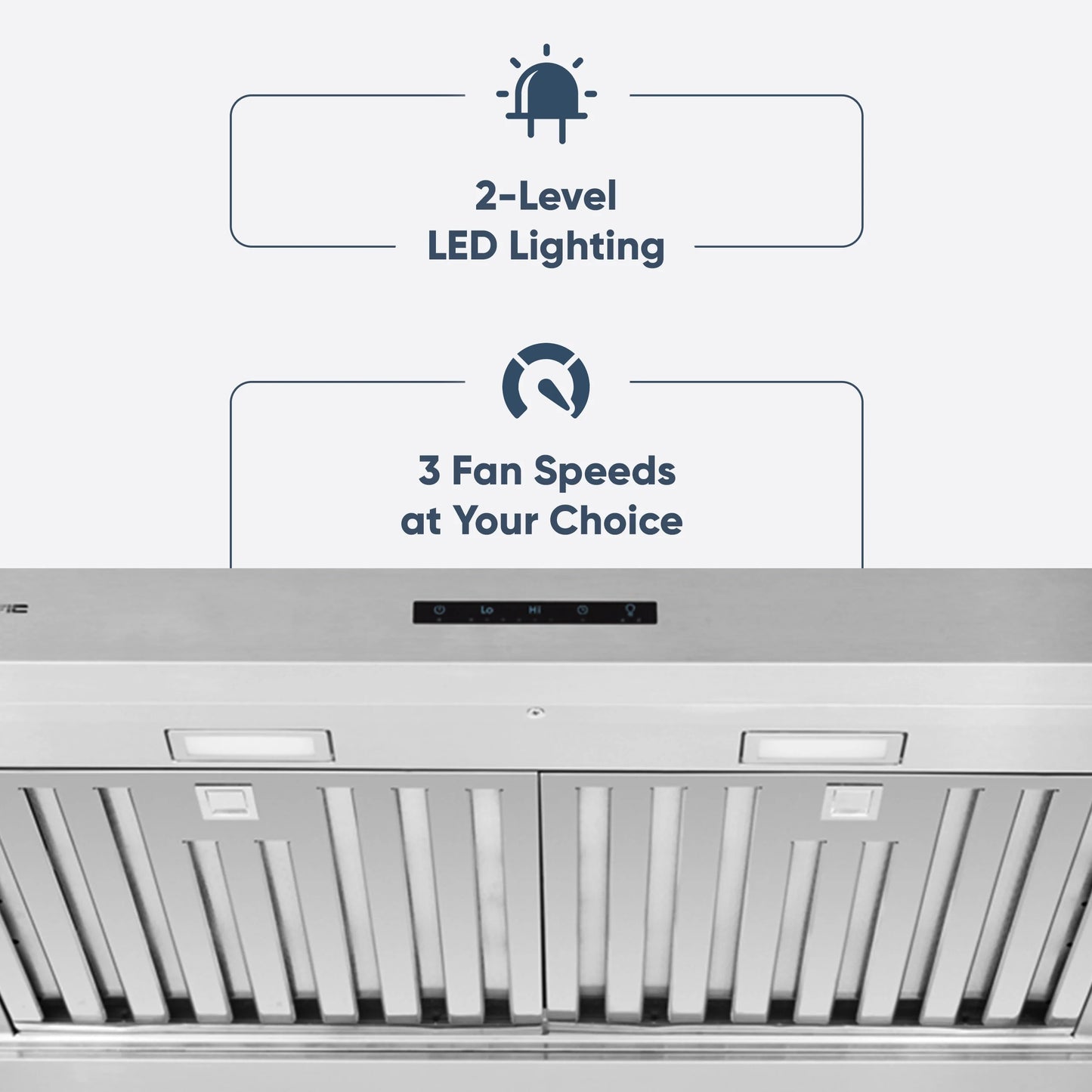 Pacific Economy Pro Under Cabinet Ducted Range Hood 30 inch - 850 CFM 3-Speed Powerful Kitchen Vent Hood - Electric Stainless Steel - Ultra Quiet, Glass Touch Control, 6W LED Lights PR6830AS