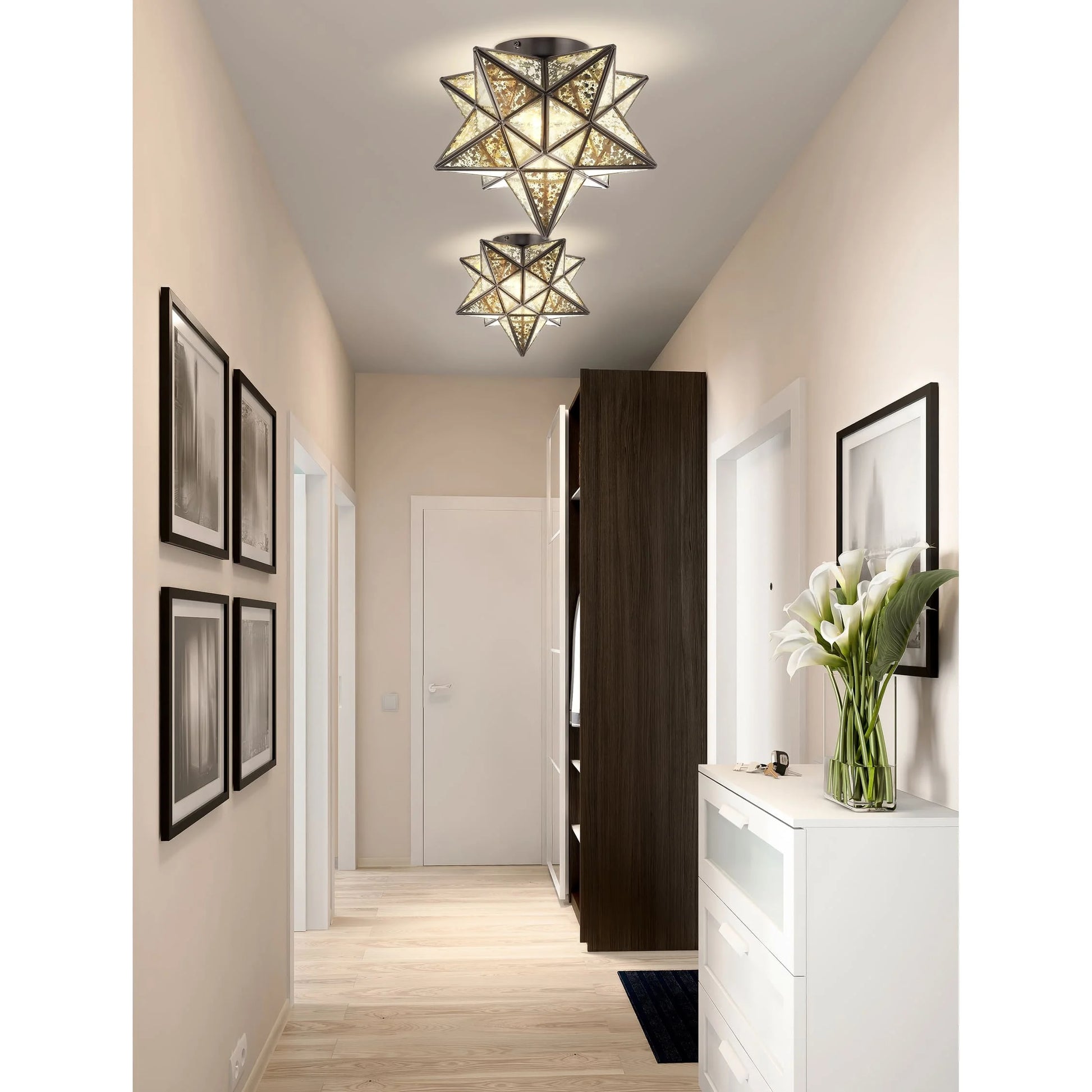 JONATHAN Y Lynn Moravian Star Metal/Clear Glass LED Flush Mount, by JONATHAN Y - 12" Nickel