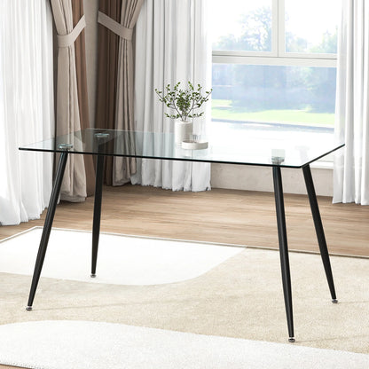 Gymax Modern Glass Dining Table Rectangular Dining Room Table W/Metal Legs For Kitchen Silver